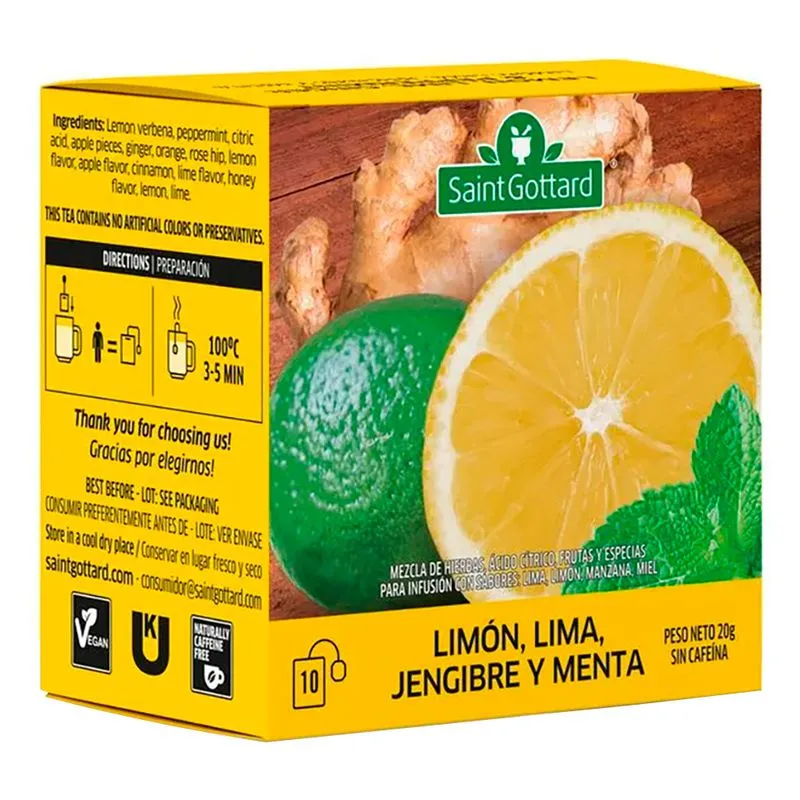 Infusion Lima Limon Menta Jengibre x 10saq -Saint Gottard