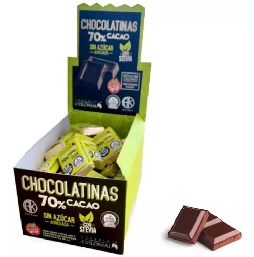 Chocolate 70% Cacao con Stevia x 5grs. - Colonial