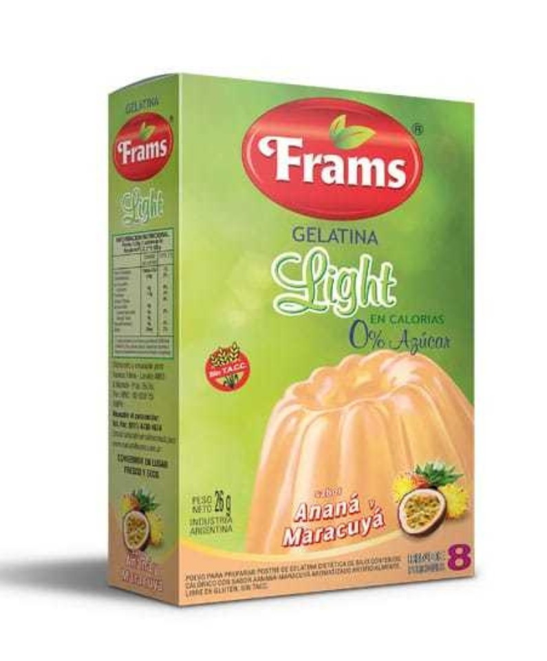 Gelatina Light Ananas -Maracuya x 8 sobres - Frams