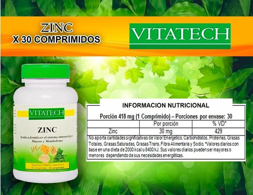 Zinc x 30 Comprimidos Vitatech