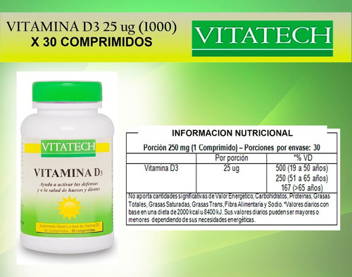 Vitamina D3 x 30 Comprimidos VITATECH