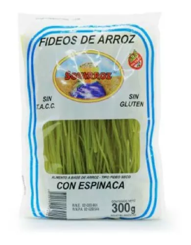 Fideos de arroz con espinaca - sin TACC- SOYARROZ