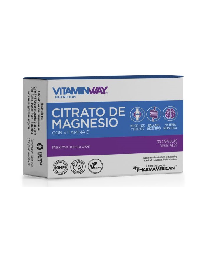 Citrato de Magnesio+ Vitamina D x 30 cap.-Vitaminway