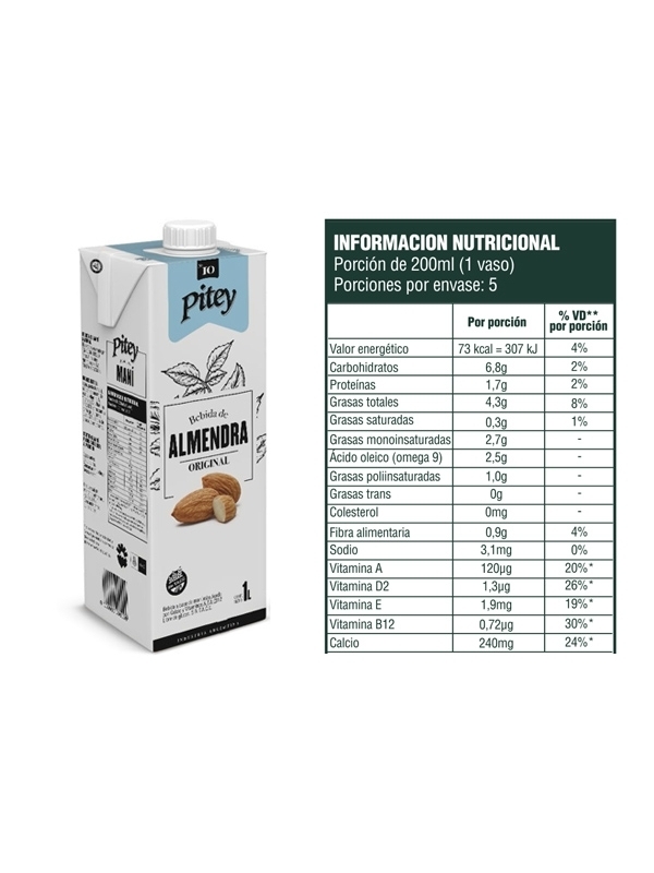 Leche/bebida de Almendra - PITEY - x 1 litro - Sin Tacc